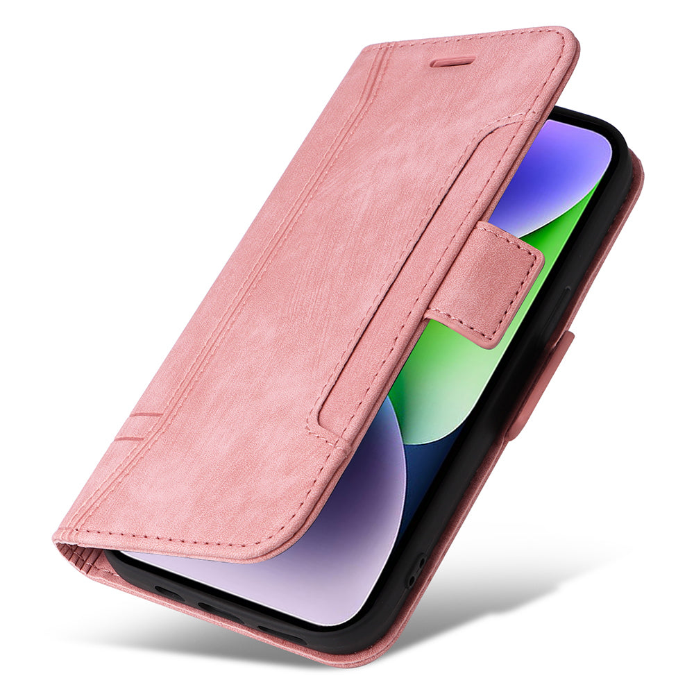Uniqkart 001 For iPhone 15 Plus Shockproof PU Leather Stand Cover Multifunction Wallet Cell Phone Case - Pink Uniqkart 001 For iPhone 15 Plus Shockproof PU Leather Stand Cover Multifunction Wallet Cell Phone Case - Pink